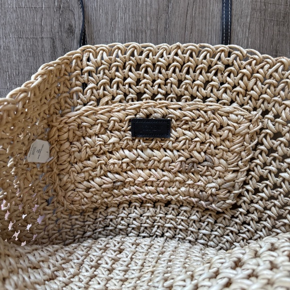 J. Crew Tan Woven Tote Bag with Black Handles - Picture 2 of 3